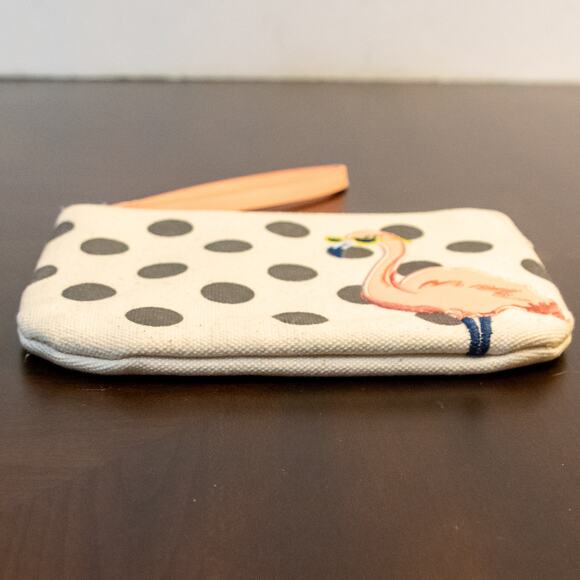 OLD NAVY Pink Flamingo Graphic Black Polka Dot Canvas Wristlet Wallet - Picture 4 of 8